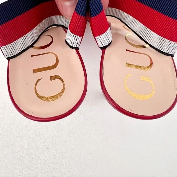 New GUCCI | Sylvie Web Stripe Slingback Red Leather Pointed Pumps EU 39 US 9 - Picture 11 of 16